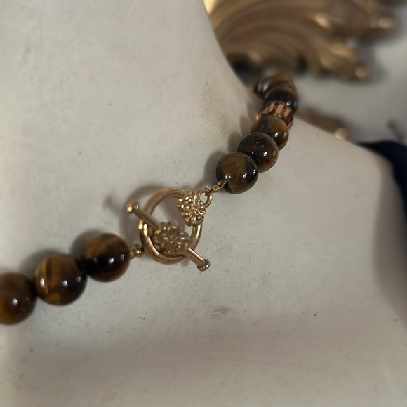 Vintage Genuine Tigers Eye Stone and Amber Crystal Bead Necklace - Picture 6 of 6